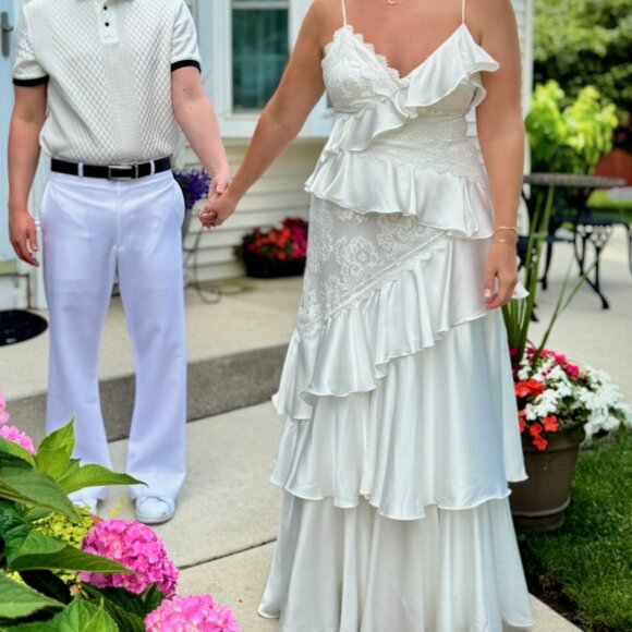 Anthropologie Ivory Lace Ruffle Maxi Dress – Bridal Shower/Rehearsal -Size 6 - Picture 2 of 3